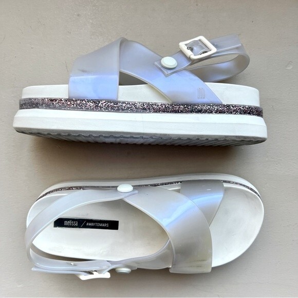 Melissa Awaytomars White Cosmic Sandals II Glitter Platform Soles Women’s Size 6 - Picture 15 of 15